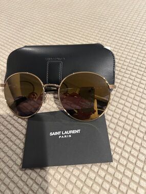 Saint Laurent Gold Round Frames with Brown Lenses